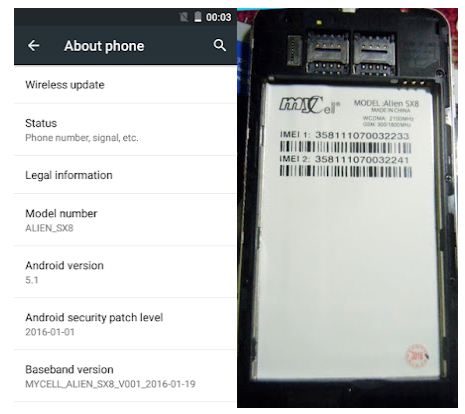 Mycell Alien SX8 flash file without password