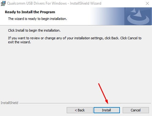 To begin the driver installation, click the Install button. Please be patient.